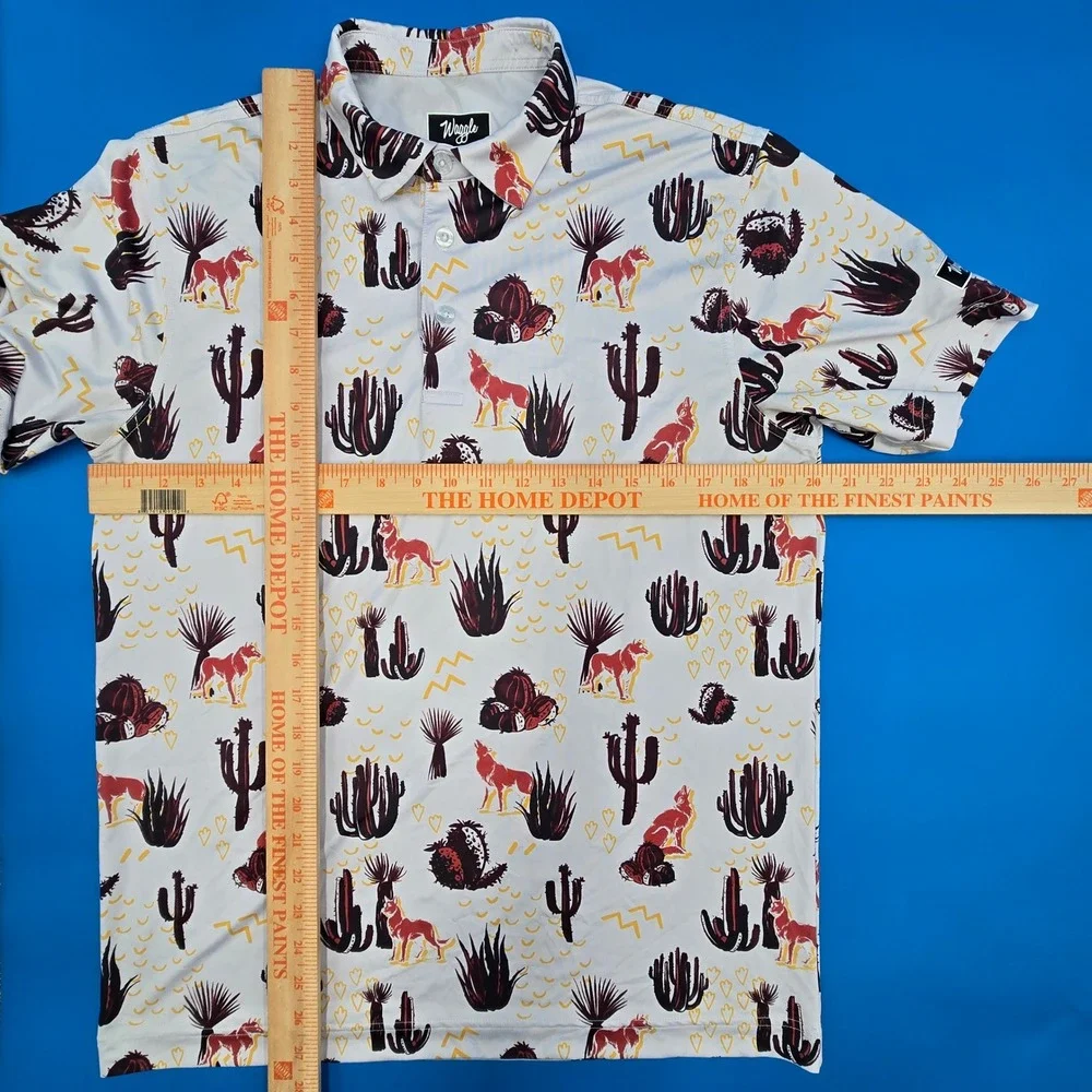 Waggle Golf Polo Shirt Mens M Desert Coyote Cactus Short Sleeve White Multi - Picture 6 of 6